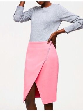 Loft Bubblegum Pink asymmetrical Skirt Zipper Size 8 Pencil Skirt Midi